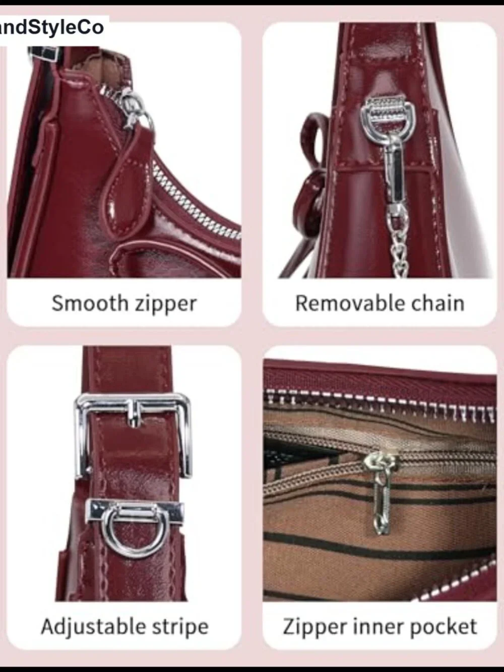 PU Leather Bow Crescent Shoulder Bag with Removable Chain Crossbody Handbag